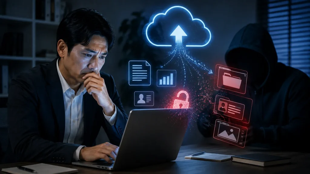 クラウド型の目標管理ツールに企業の機密情報や個人の夢を入力する際のリスクイメージ