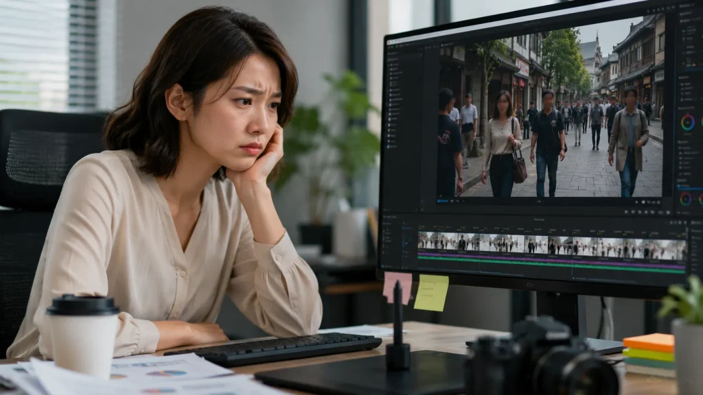動画に通行人の顔が映り込んでいてモザイク処理に悩むSNS担当者